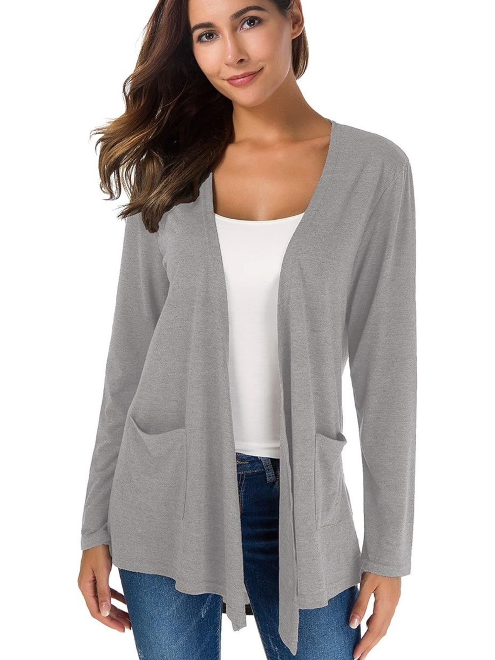 Town cat Brand Light Gray Open-Front Women’s Sweater Cardigan